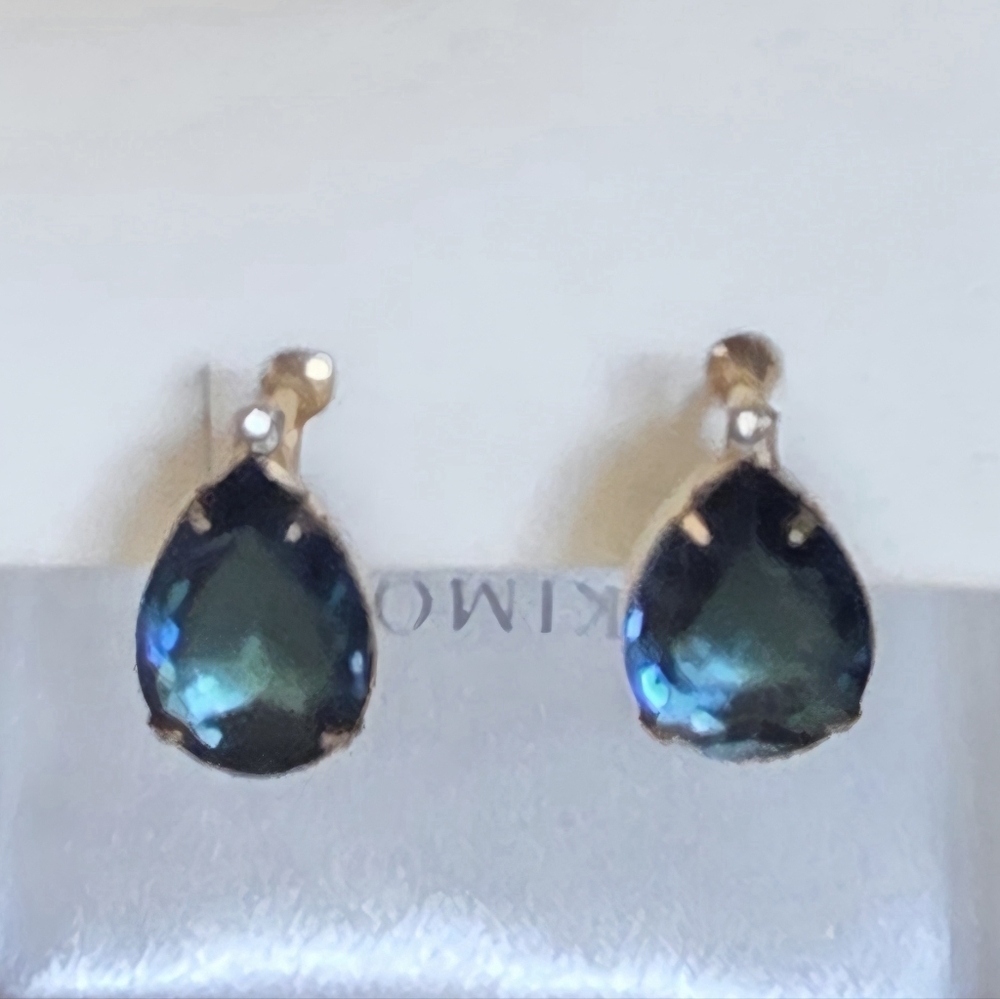 Gold and Blue Clip On Earrings